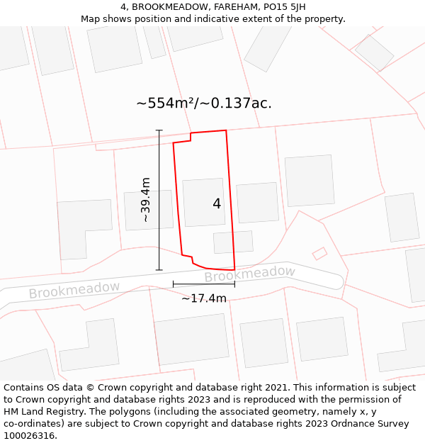 4, BROOKMEADOW, FAREHAM, PO15 5JH: Plot and title map