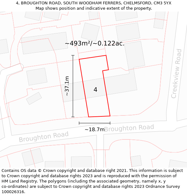 4, BROUGHTON ROAD, SOUTH WOODHAM FERRERS, CHELMSFORD, CM3 5YX: Plot and title map