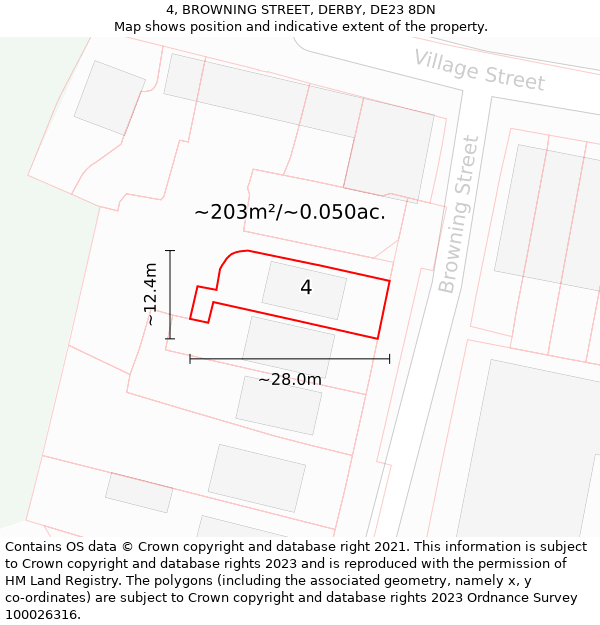 4, BROWNING STREET, DERBY, DE23 8DN: Plot and title map