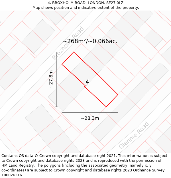 4, BROXHOLM ROAD, LONDON, SE27 0LZ: Plot and title map