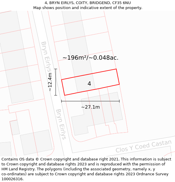 4, BRYN EIRLYS, COITY, BRIDGEND, CF35 6NU: Plot and title map