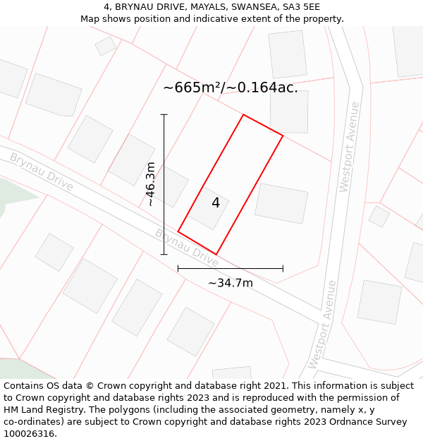 4, BRYNAU DRIVE, MAYALS, SWANSEA, SA3 5EE: Plot and title map