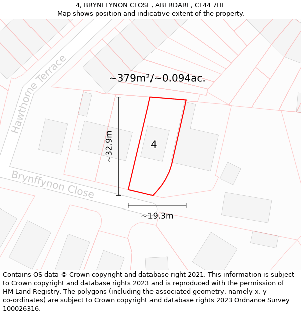 4, BRYNFFYNON CLOSE, ABERDARE, CF44 7HL: Plot and title map