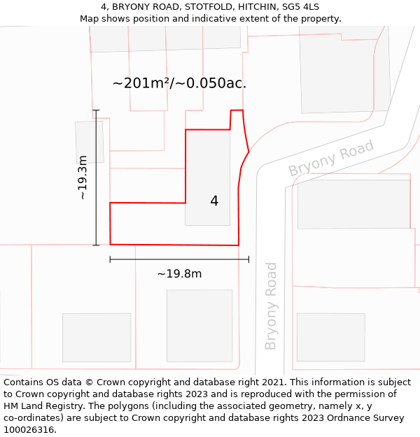 4, BRYONY ROAD, STOTFOLD, HITCHIN, SG5 4LS: Plot and title map