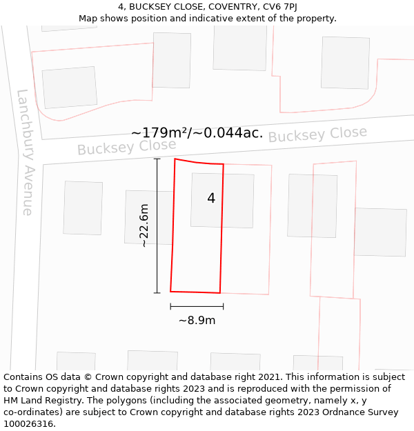 4, BUCKSEY CLOSE, COVENTRY, CV6 7PJ: Plot and title map