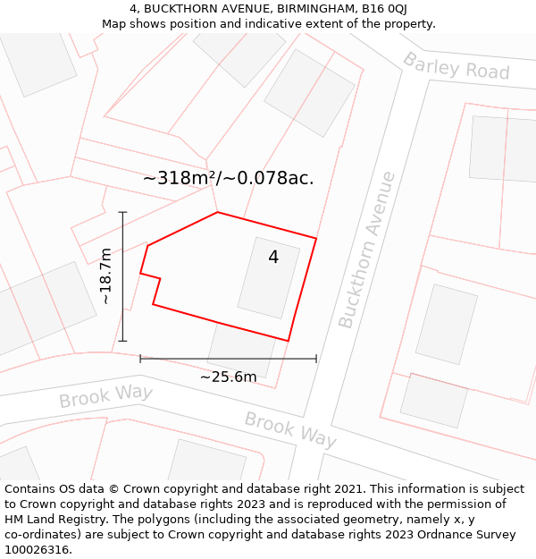 4, BUCKTHORN AVENUE, BIRMINGHAM, B16 0QJ: Plot and title map