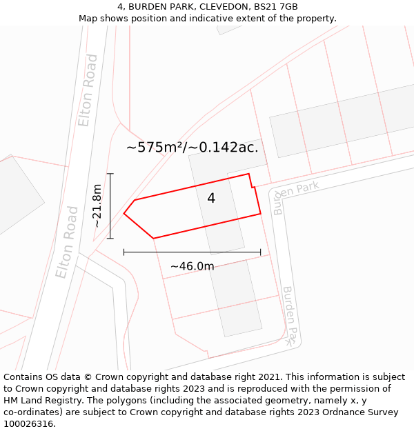 4, BURDEN PARK, CLEVEDON, BS21 7GB: Plot and title map