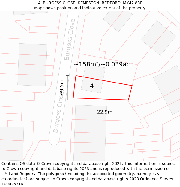 4, BURGESS CLOSE, KEMPSTON, BEDFORD, MK42 8RF: Plot and title map