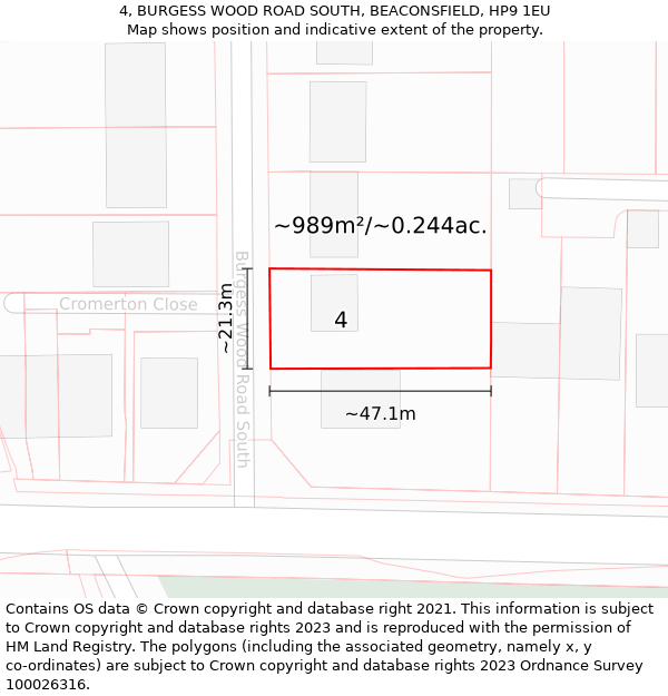 4, BURGESS WOOD ROAD SOUTH, BEACONSFIELD, HP9 1EU: Plot and title map