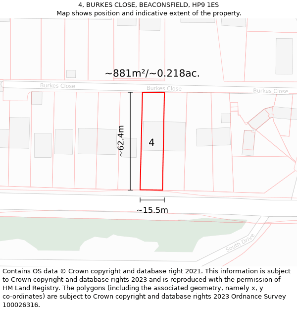 4, BURKES CLOSE, BEACONSFIELD, HP9 1ES: Plot and title map