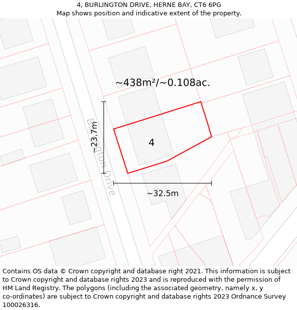 4, BURLINGTON DRIVE, HERNE BAY, CT6 6PG: Plot and title map