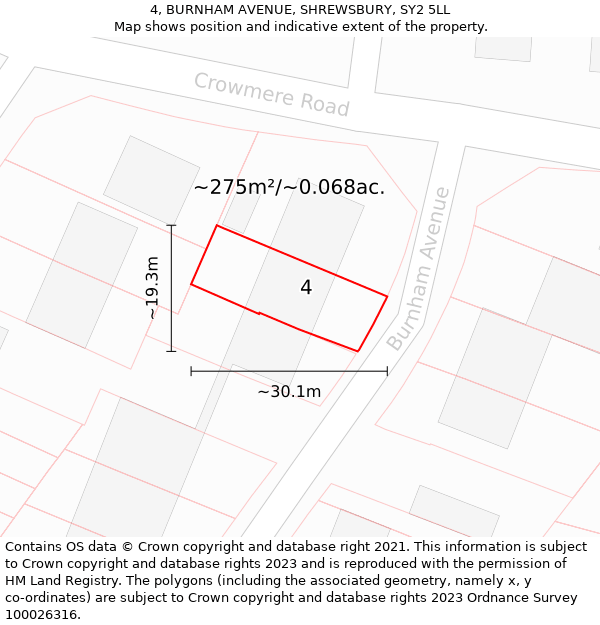 4, BURNHAM AVENUE, SHREWSBURY, SY2 5LL: Plot and title map