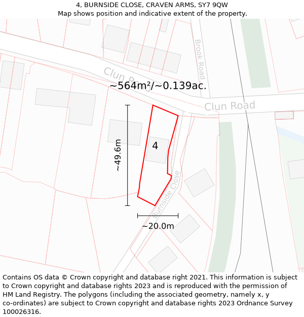 4, BURNSIDE CLOSE, CRAVEN ARMS, SY7 9QW: Plot and title map