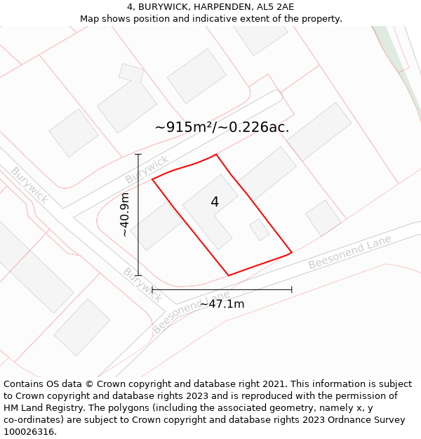 4, BURYWICK, HARPENDEN, AL5 2AE: Plot and title map