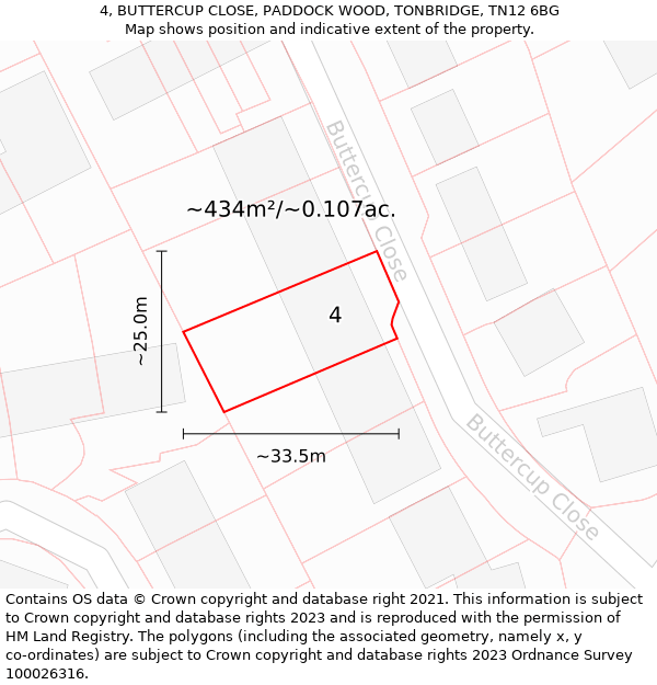 4, BUTTERCUP CLOSE, PADDOCK WOOD, TONBRIDGE, TN12 6BG: Plot and title map