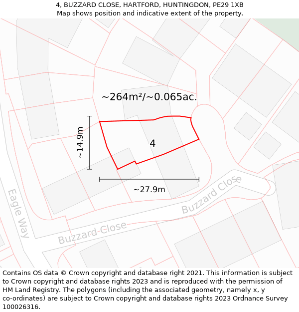 4, BUZZARD CLOSE, HARTFORD, HUNTINGDON, PE29 1XB: Plot and title map