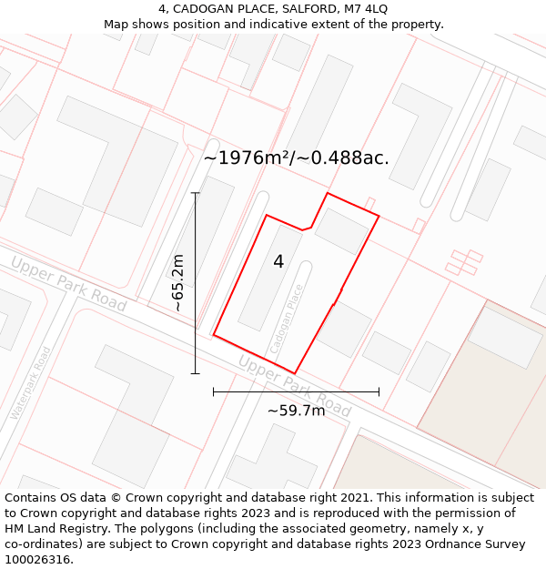 4, CADOGAN PLACE, SALFORD, M7 4LQ: Plot and title map