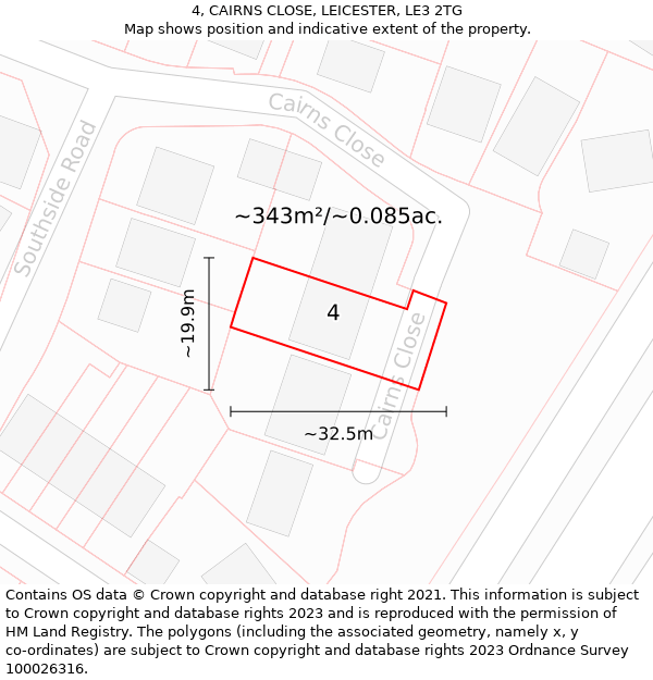 4, CAIRNS CLOSE, LEICESTER, LE3 2TG: Plot and title map