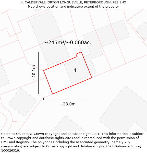 4, CALDERVALE, ORTON LONGUEVILLE, PETERBOROUGH, PE2 7HX: Plot and title map