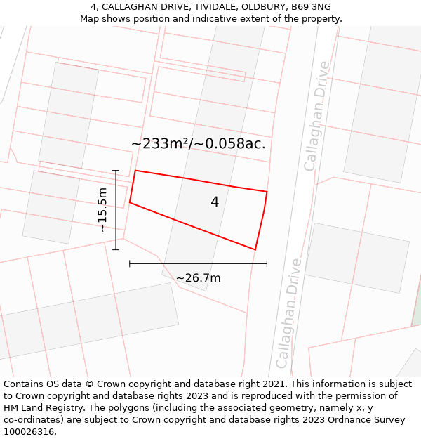 4, CALLAGHAN DRIVE, TIVIDALE, OLDBURY, B69 3NG: Plot and title map