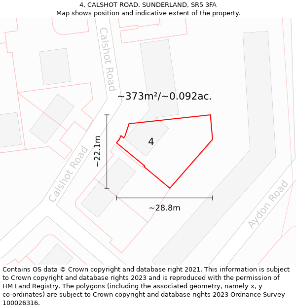 4, CALSHOT ROAD, SUNDERLAND, SR5 3FA: Plot and title map