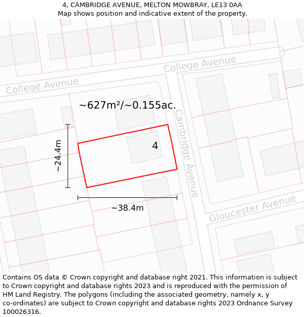 4, CAMBRIDGE AVENUE, MELTON MOWBRAY, LE13 0AA: Plot and title map