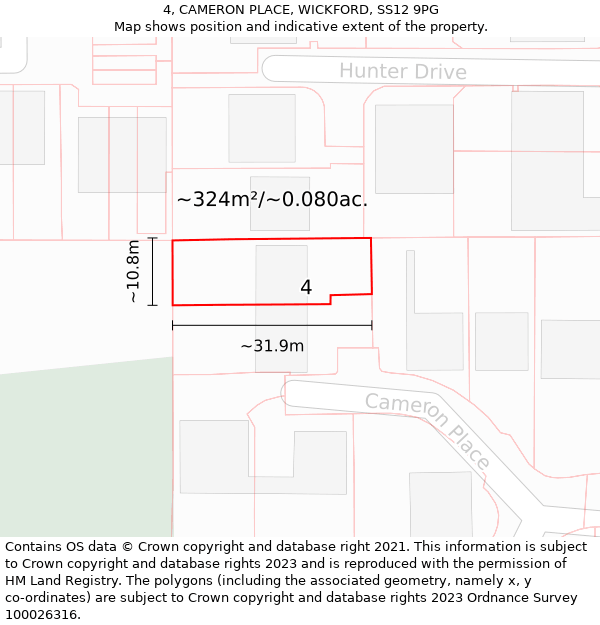 4, CAMERON PLACE, WICKFORD, SS12 9PG: Plot and title map