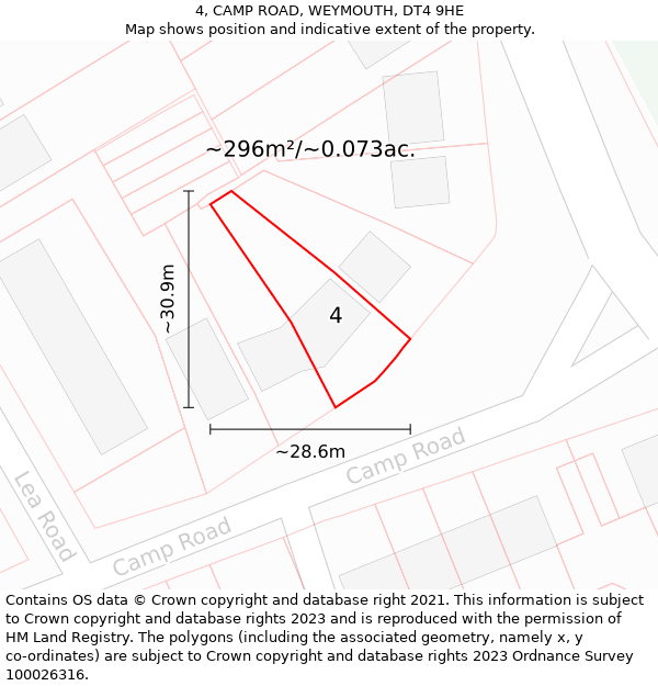 4, CAMP ROAD, WEYMOUTH, DT4 9HE: Plot and title map