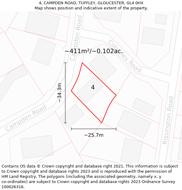 4, CAMPDEN ROAD, TUFFLEY, GLOUCESTER, GL4 0HX: Plot and title map