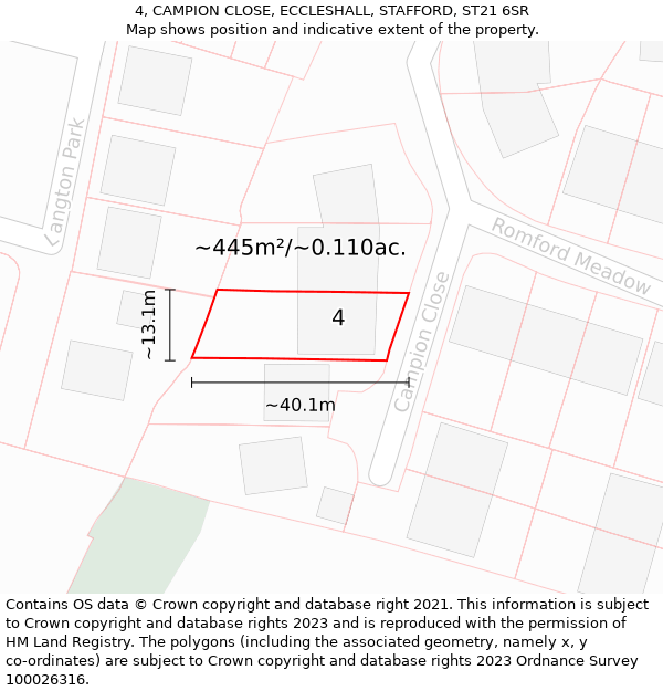 4, CAMPION CLOSE, ECCLESHALL, STAFFORD, ST21 6SR: Plot and title map