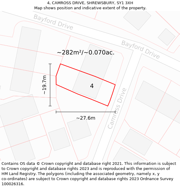 4, CAMROSS DRIVE, SHREWSBURY, SY1 3XH: Plot and title map