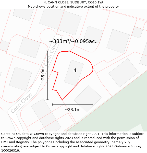 4, CANN CLOSE, SUDBURY, CO10 1YA: Plot and title map