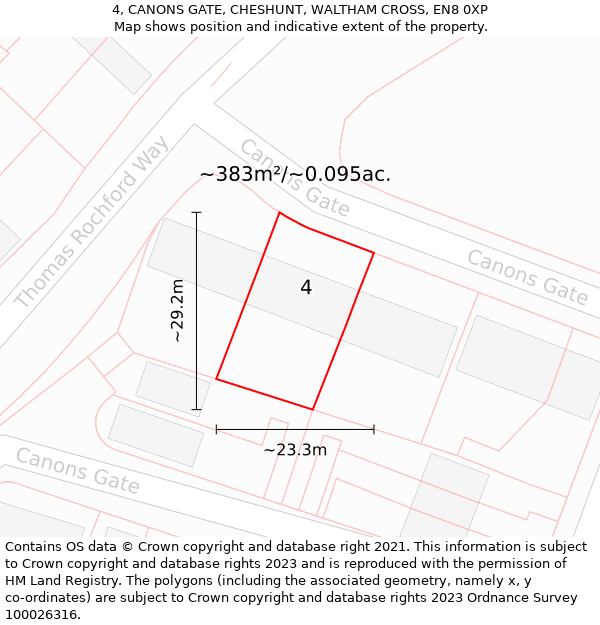 4, CANONS GATE, CHESHUNT, WALTHAM CROSS, EN8 0XP: Plot and title map