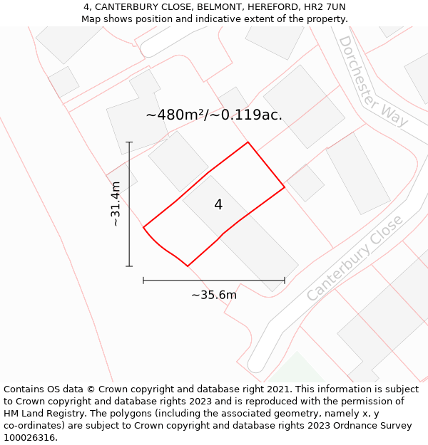 4, CANTERBURY CLOSE, BELMONT, HEREFORD, HR2 7UN: Plot and title map