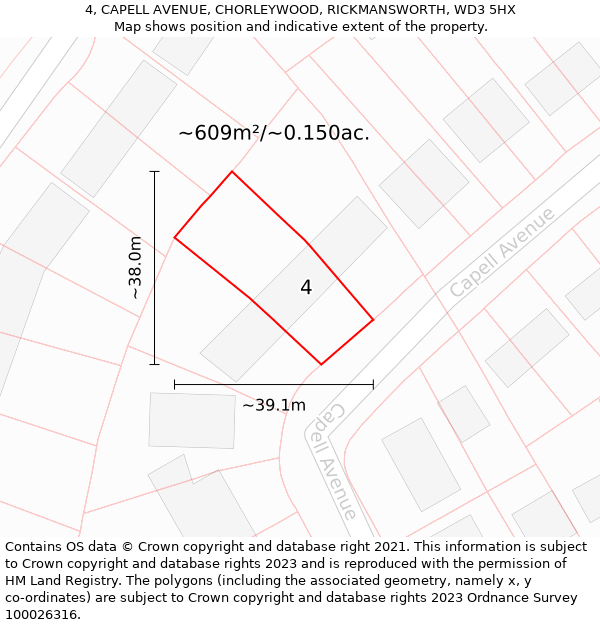 4, CAPELL AVENUE, CHORLEYWOOD, RICKMANSWORTH, WD3 5HX: Plot and title map