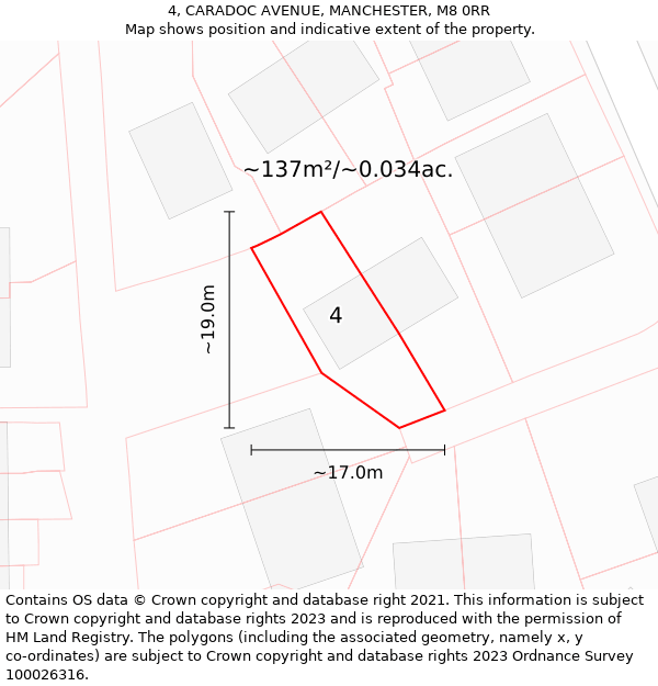 4, CARADOC AVENUE, MANCHESTER, M8 0RR: Plot and title map