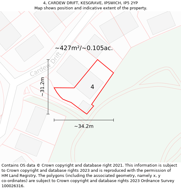 4, CARDEW DRIFT, KESGRAVE, IPSWICH, IP5 2YP: Plot and title map