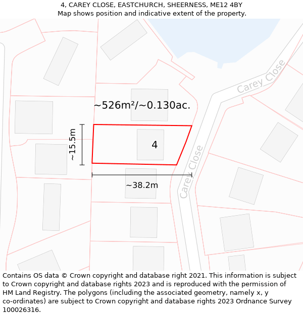 4, CAREY CLOSE, EASTCHURCH, SHEERNESS, ME12 4BY: Plot and title map