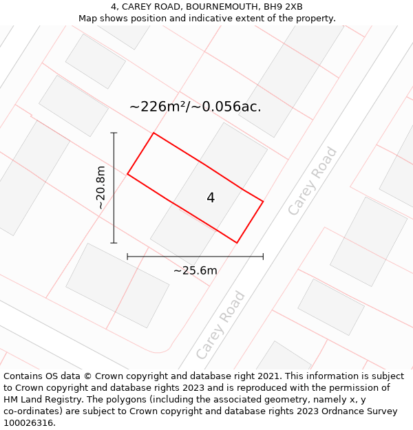 4, CAREY ROAD, BOURNEMOUTH, BH9 2XB: Plot and title map