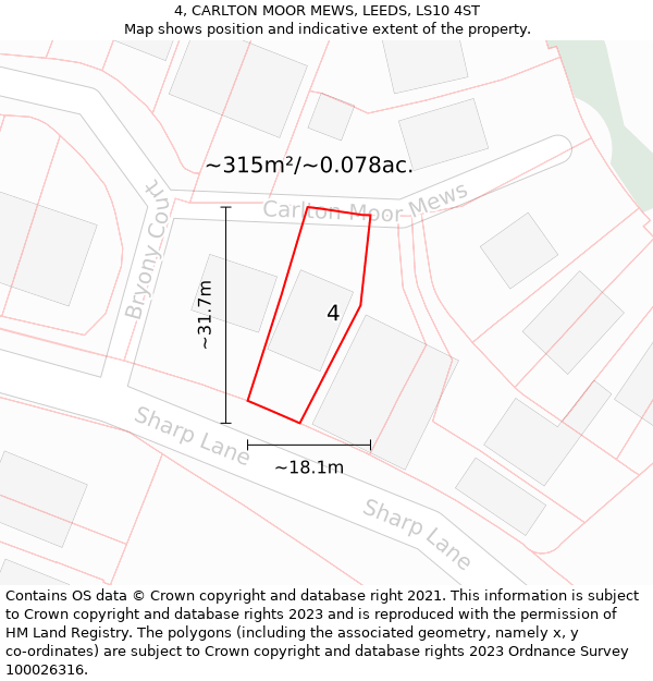 4, CARLTON MOOR MEWS, LEEDS, LS10 4ST: Plot and title map