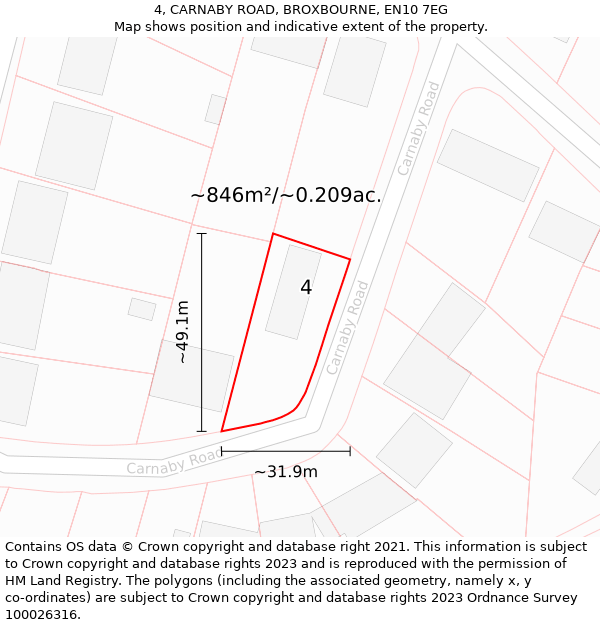 4, CARNABY ROAD, BROXBOURNE, EN10 7EG: Plot and title map