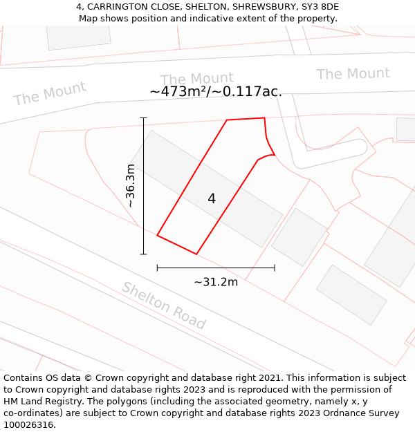 4, CARRINGTON CLOSE, SHELTON, SHREWSBURY, SY3 8DE: Plot and title map