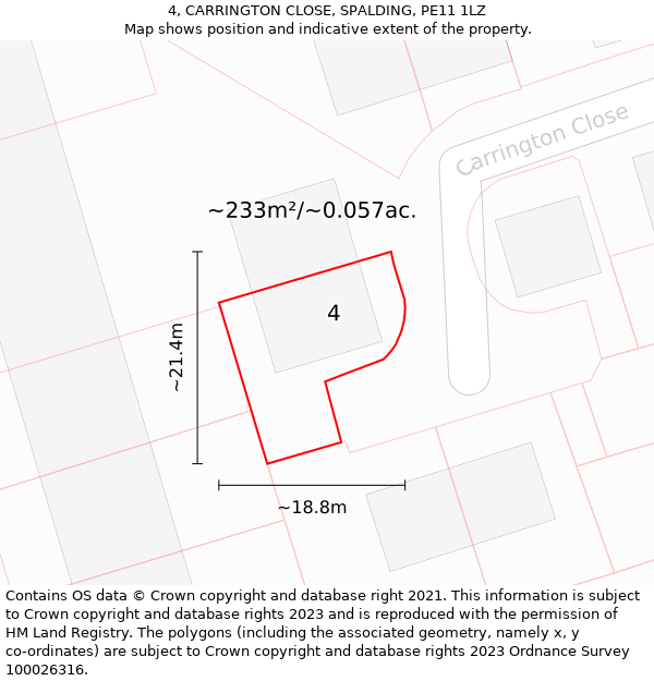 4, CARRINGTON CLOSE, SPALDING, PE11 1LZ: Plot and title map