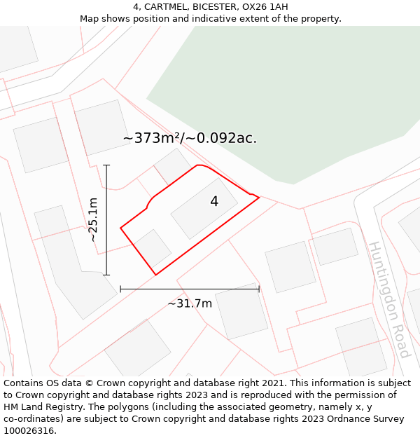 4, CARTMEL, BICESTER, OX26 1AH: Plot and title map