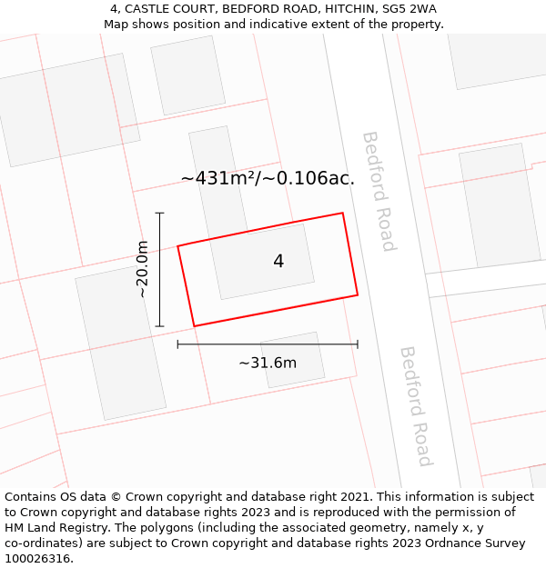 4, CASTLE COURT, BEDFORD ROAD, HITCHIN, SG5 2WA: Plot and title map