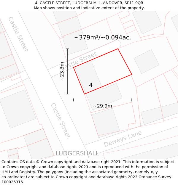 4, CASTLE STREET, LUDGERSHALL, ANDOVER, SP11 9QR: Plot and title map