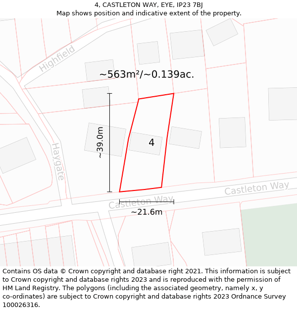 4, CASTLETON WAY, EYE, IP23 7BJ: Plot and title map