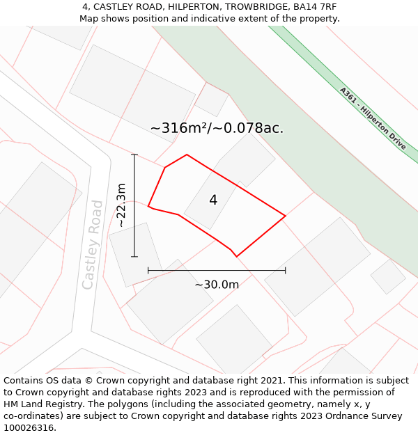 4, CASTLEY ROAD, HILPERTON, TROWBRIDGE, BA14 7RF: Plot and title map