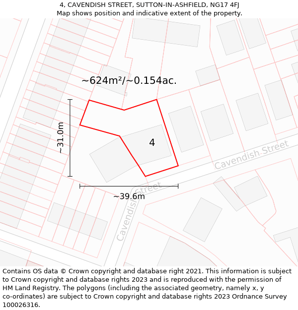 4, CAVENDISH STREET, SUTTON-IN-ASHFIELD, NG17 4FJ: Plot and title map