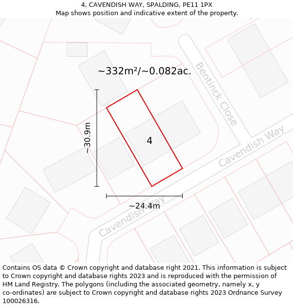 4, CAVENDISH WAY, SPALDING, PE11 1PX: Plot and title map